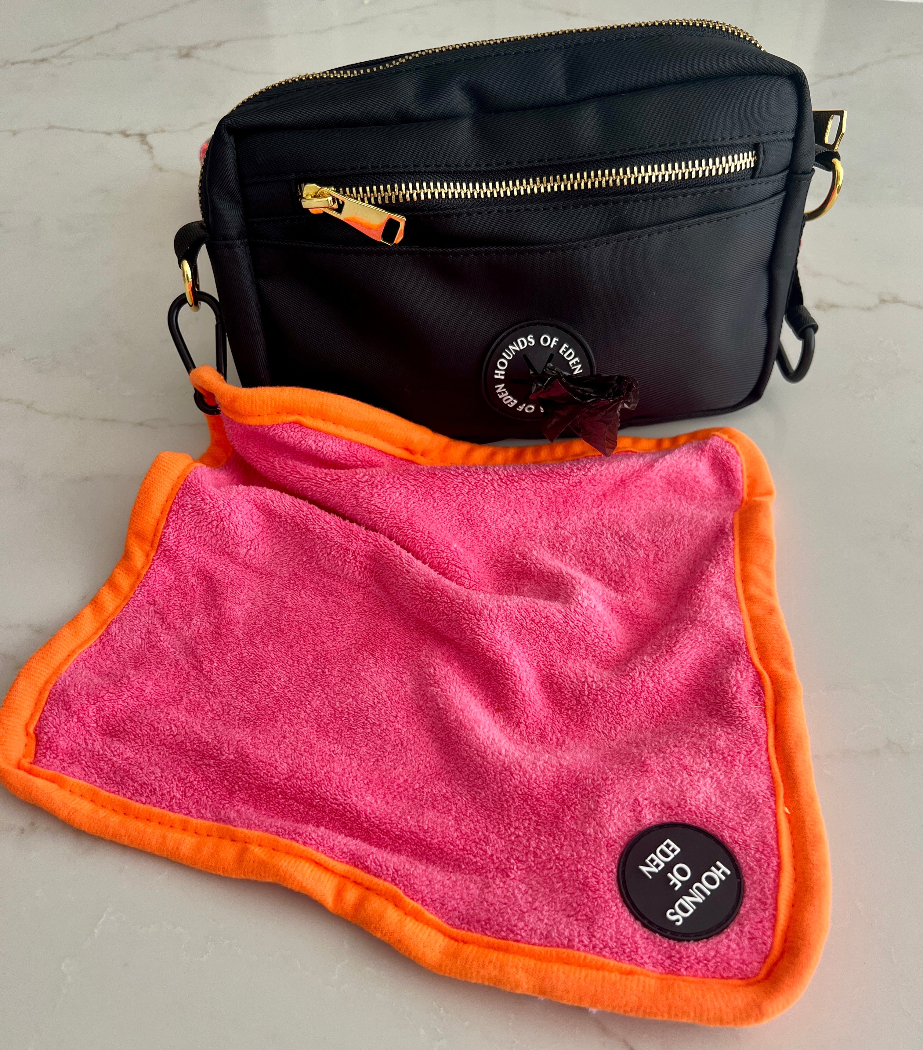 Mini Dog Towel + Clip, Pink & Red