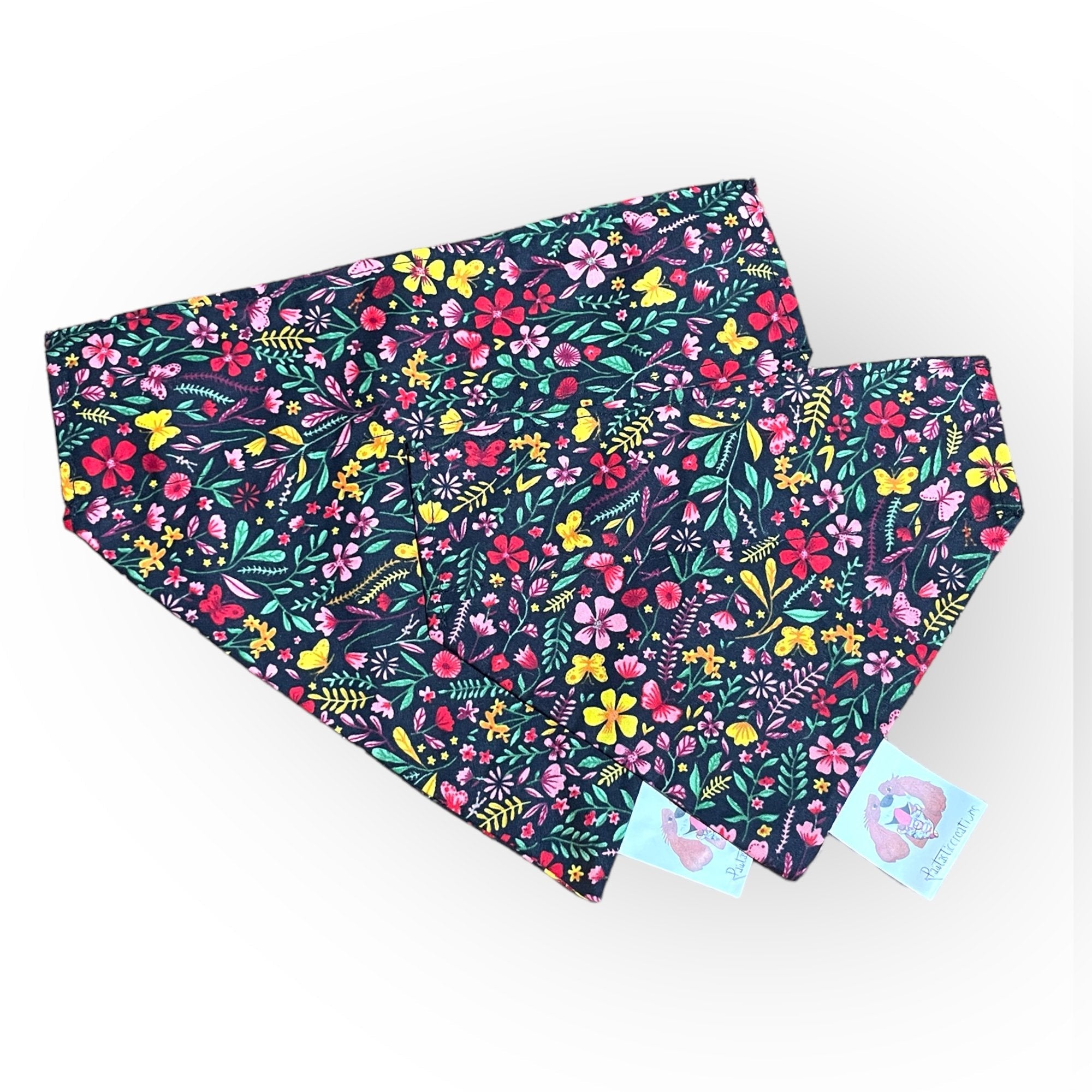 Two floral-patterned bandanas on a white background