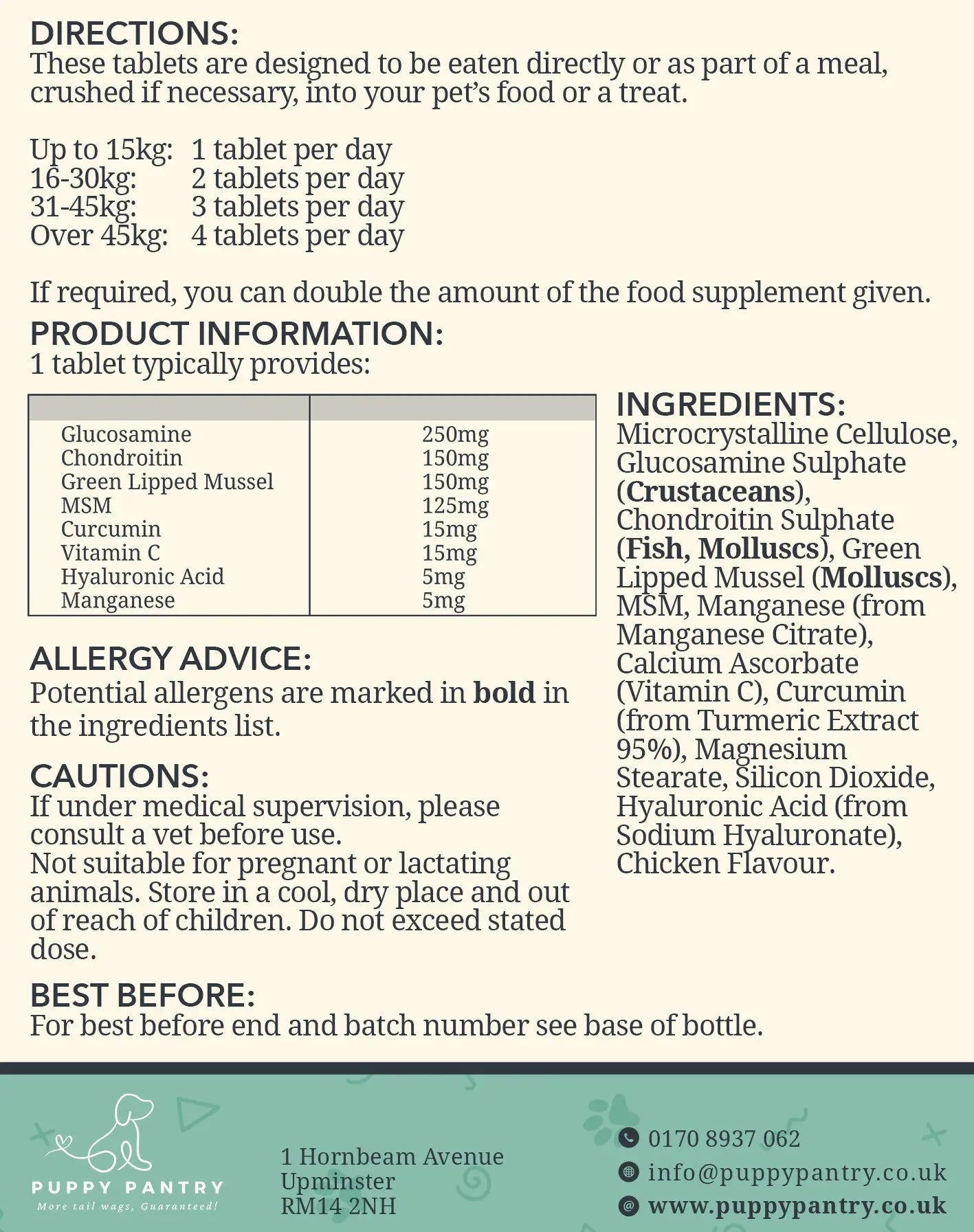 Joint Support Tablets for Dogs – Chicken (120 Pack)