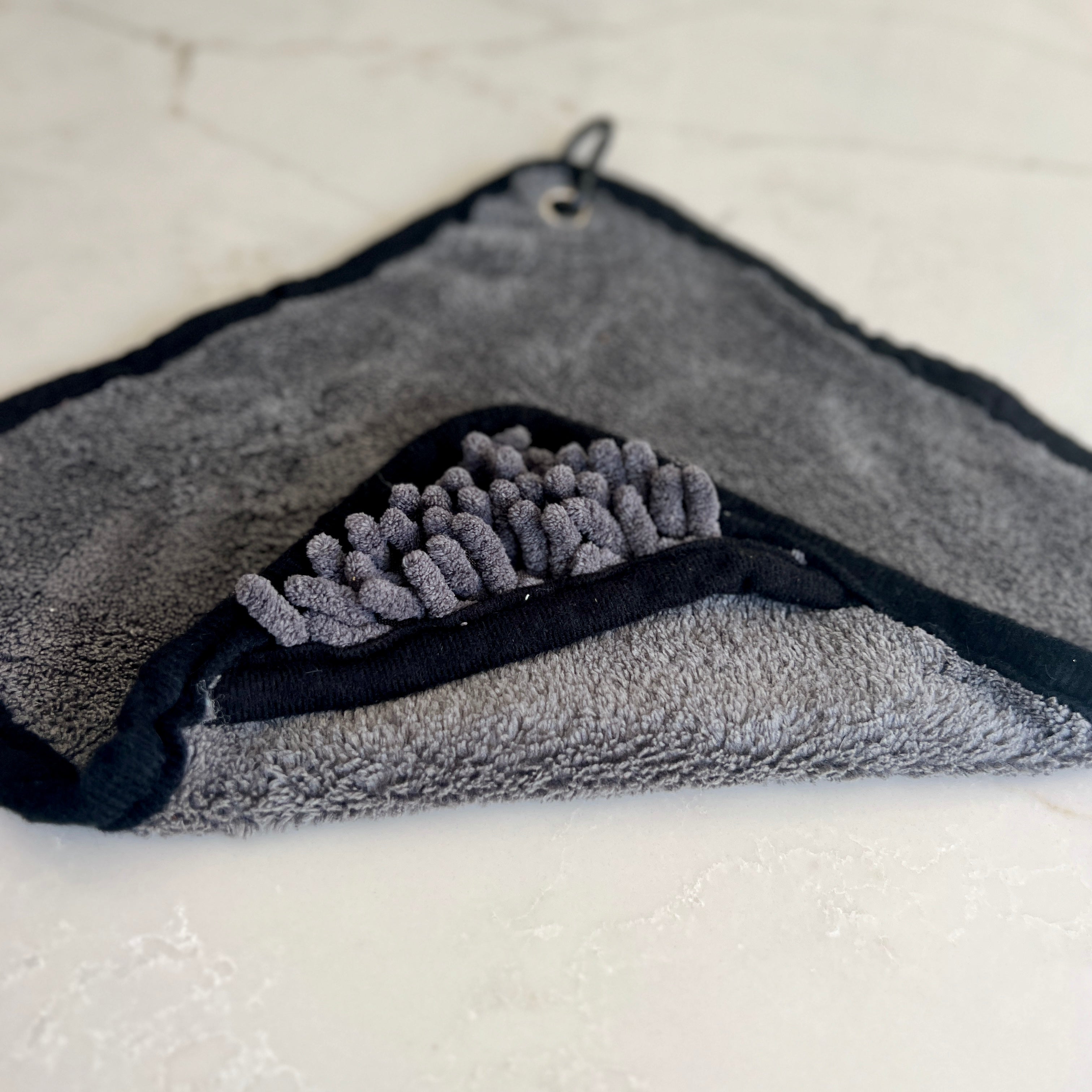 Mini Dog Towel + Clip, Grey & Black