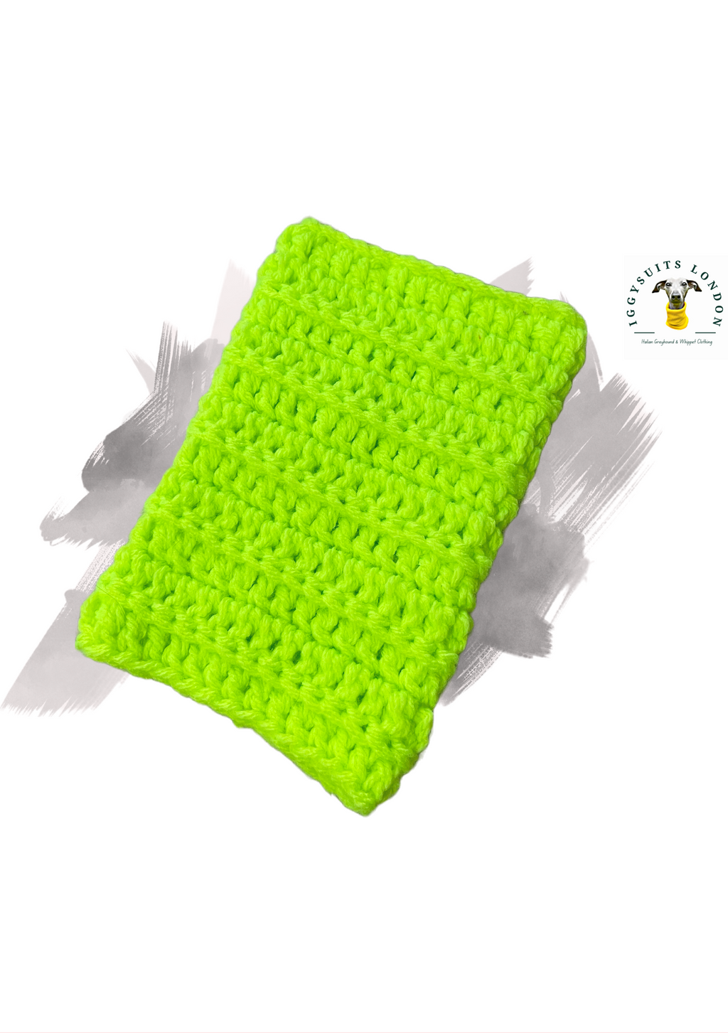 Green crocheted scrubbie on a white background
