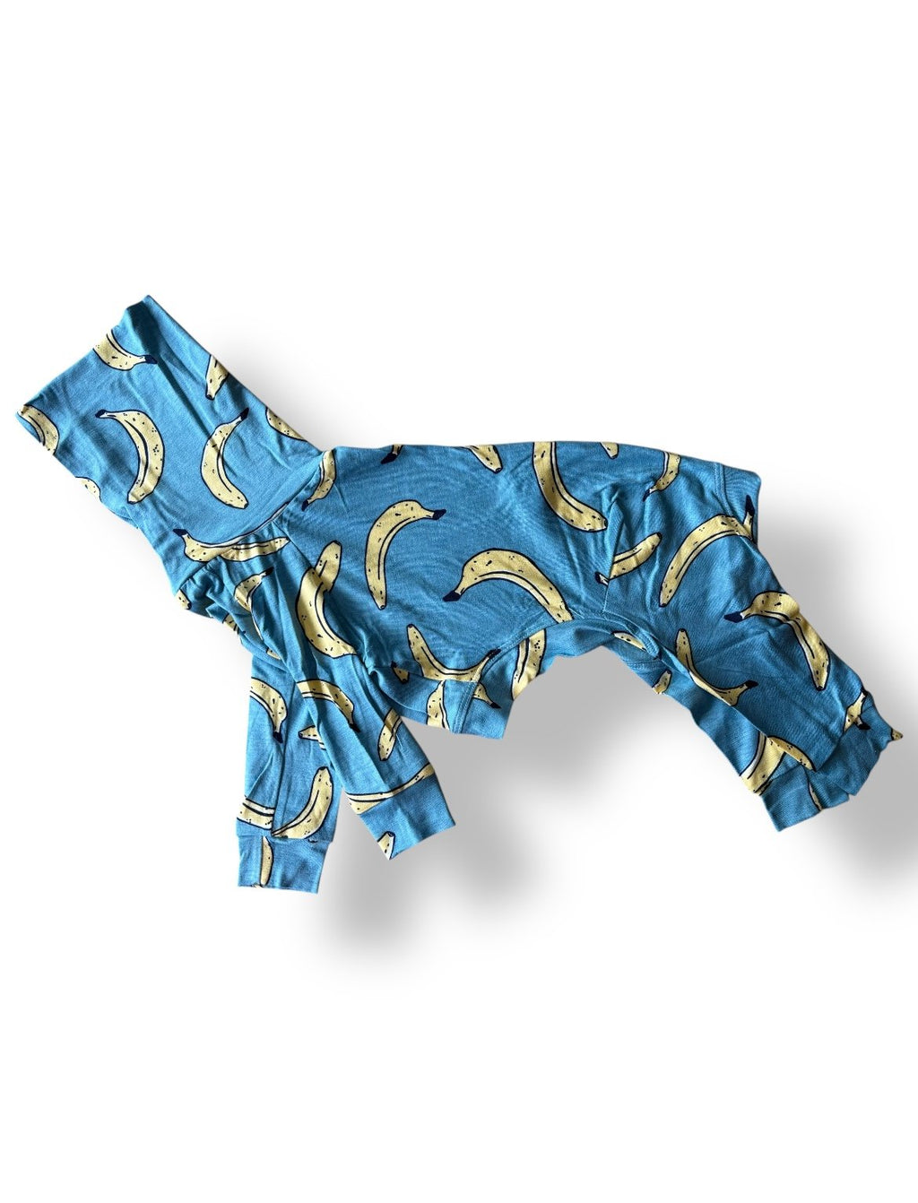 Blue leggings with banana pattern on a white background