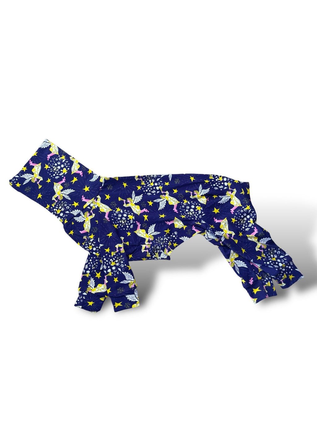 Navy leggings with colorful unicorn pattern on a white background