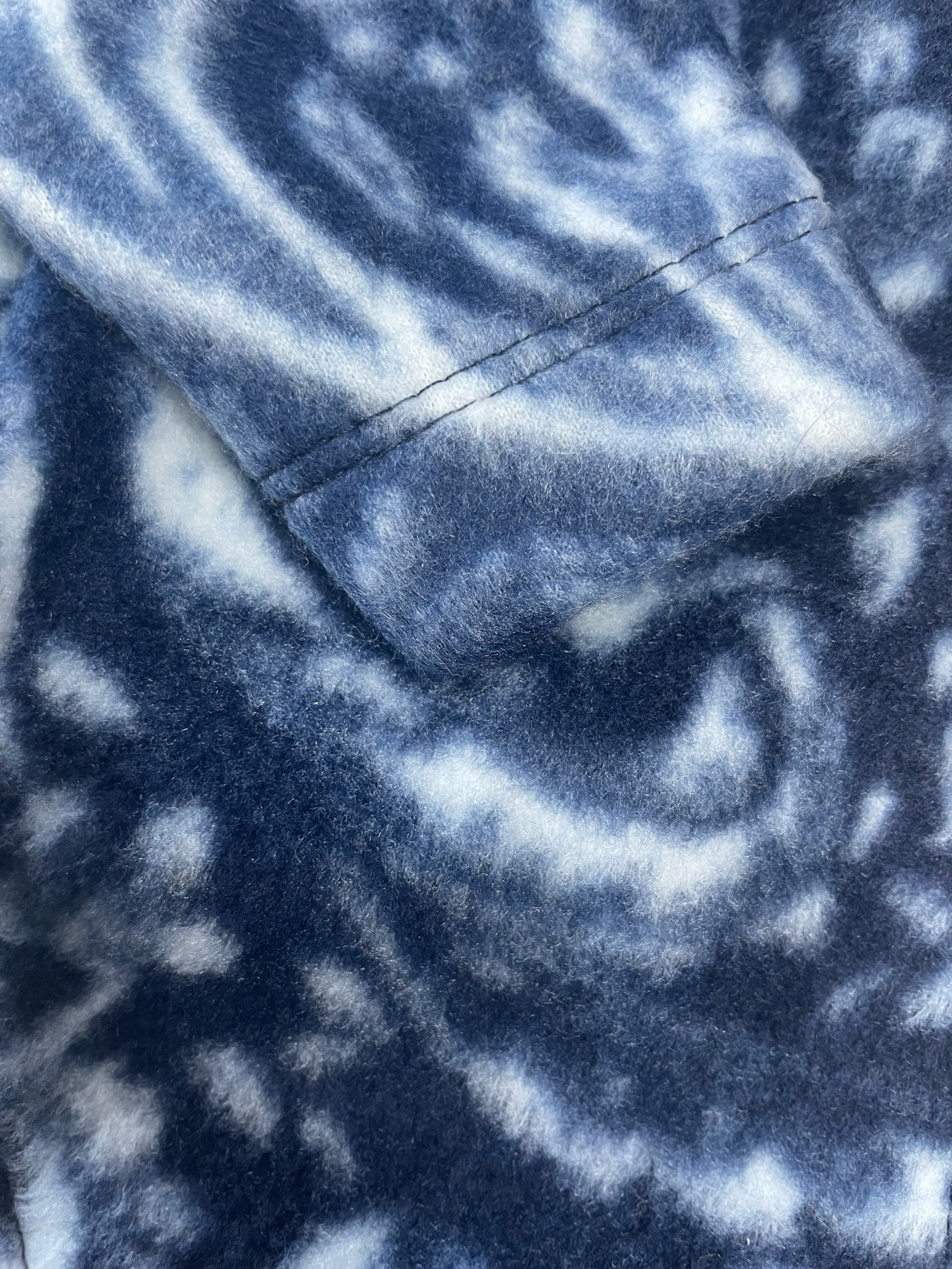 Close-up of blue fleece fabric with a pattern