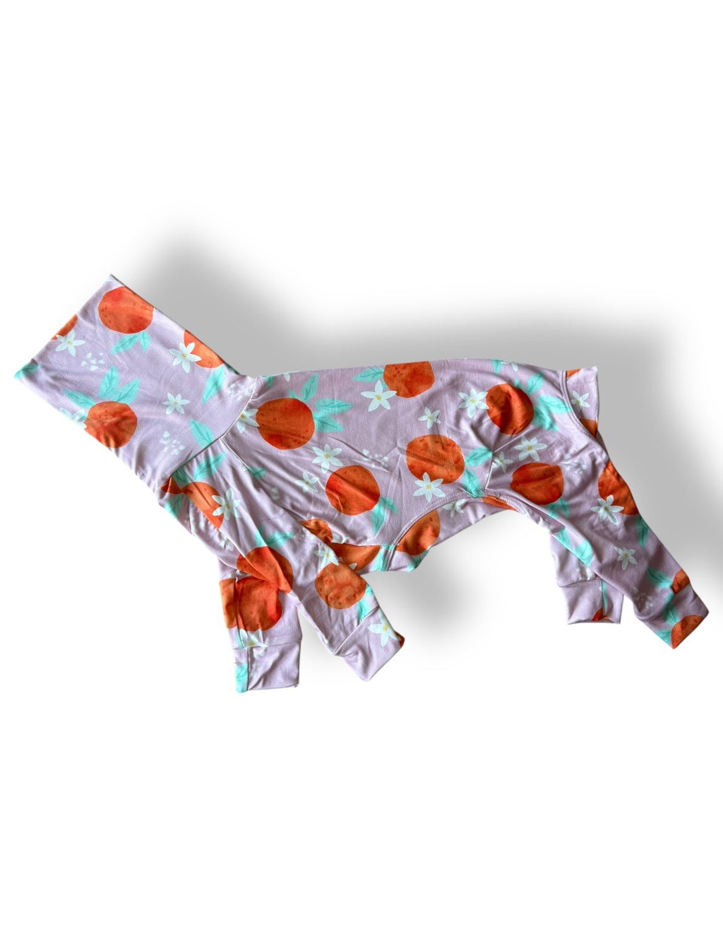 Bikini bottom with orange floral pattern on a white background