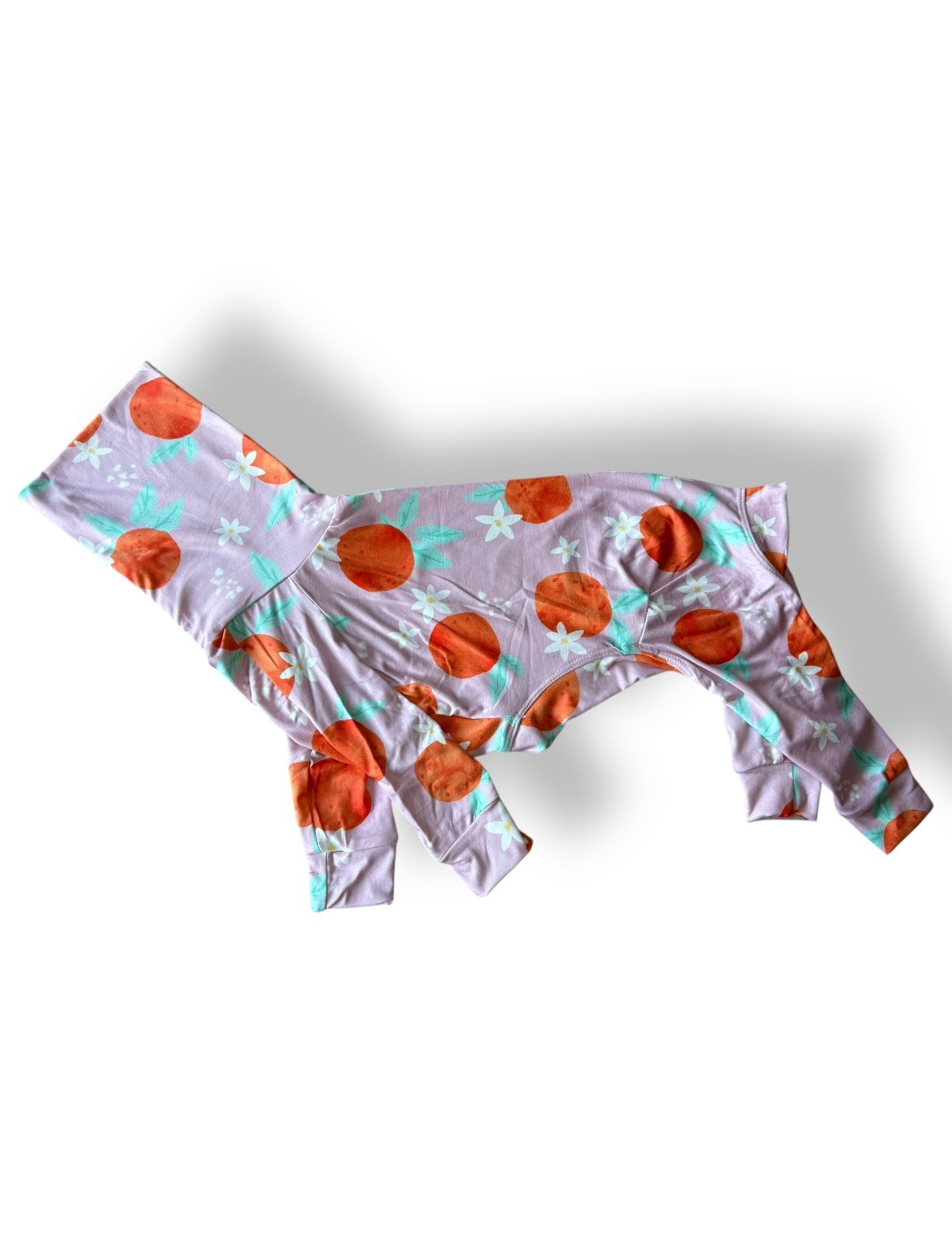 Bikini bottom with orange floral pattern on a white background