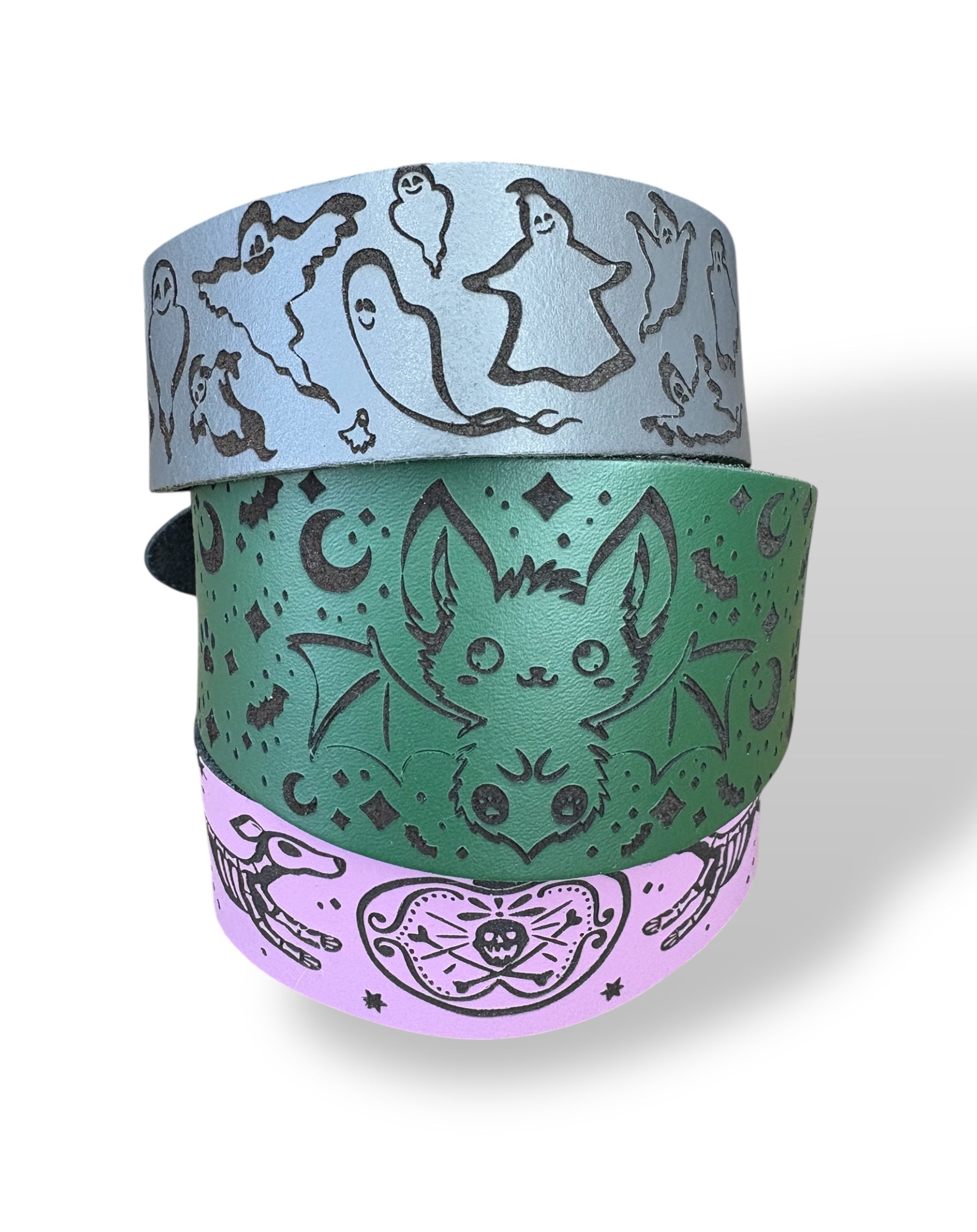 Leather Collar - HALLOWEEN - Ghosties