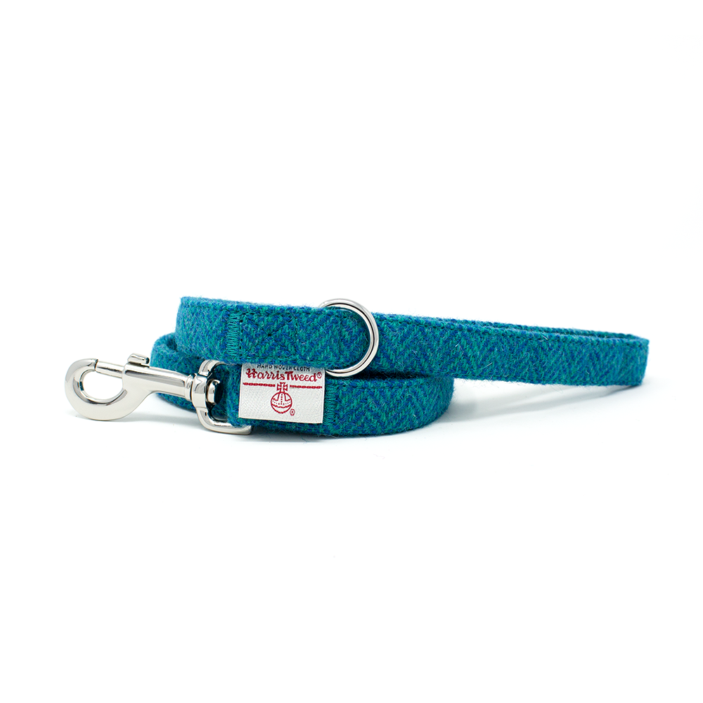 Teal Harris Tweed Bruce Dog Leash with Silver Clasp