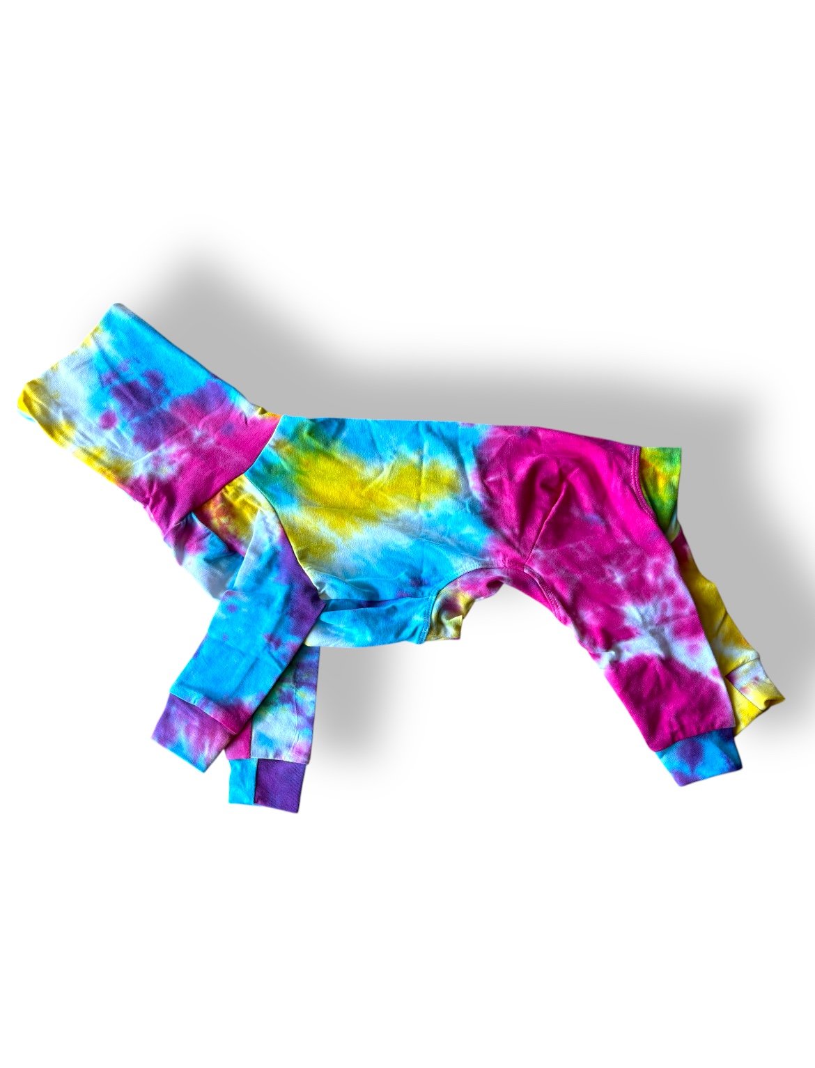Colorful tie-dye leggings on a white background