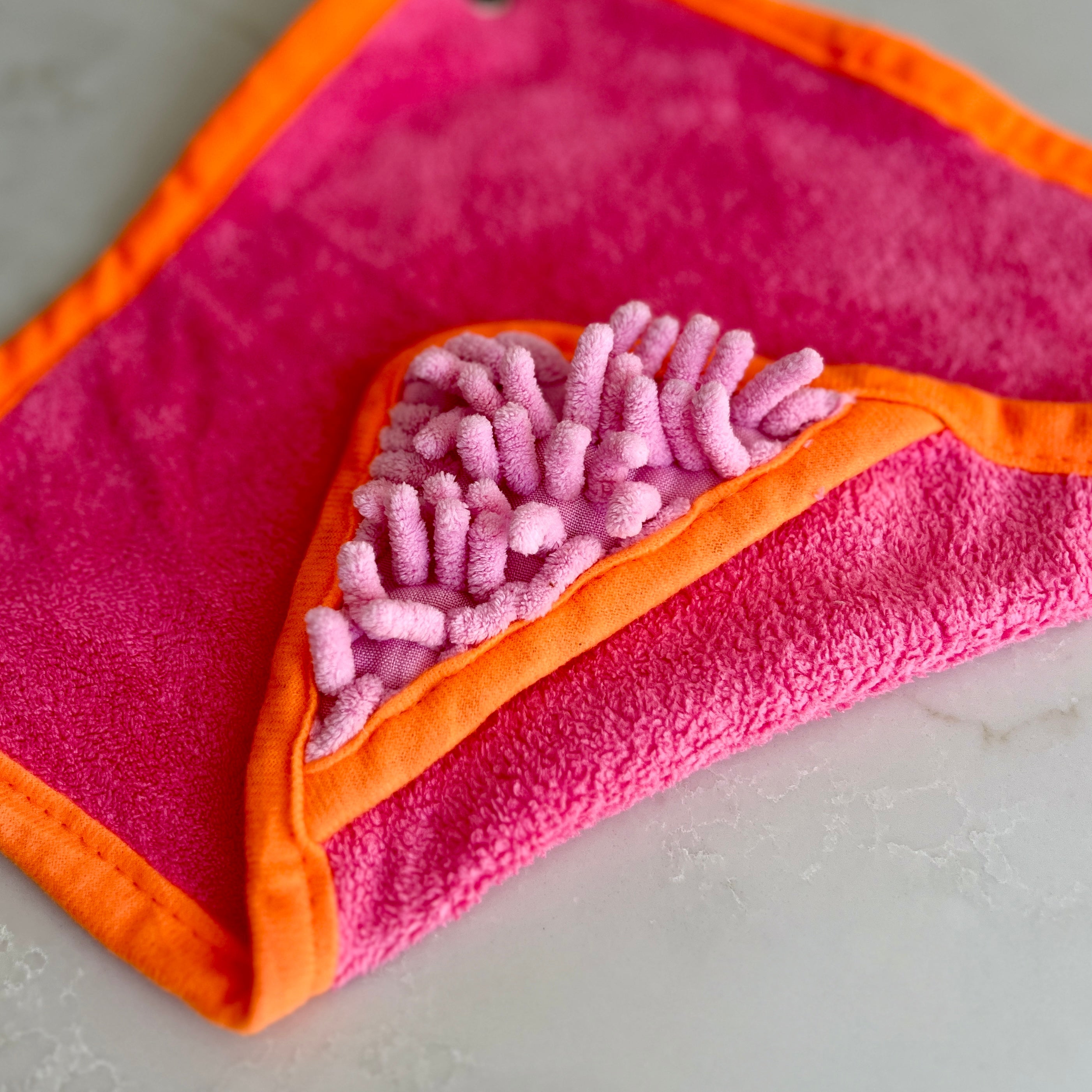 Mini Dog Towel + Clip, Pink & Orange