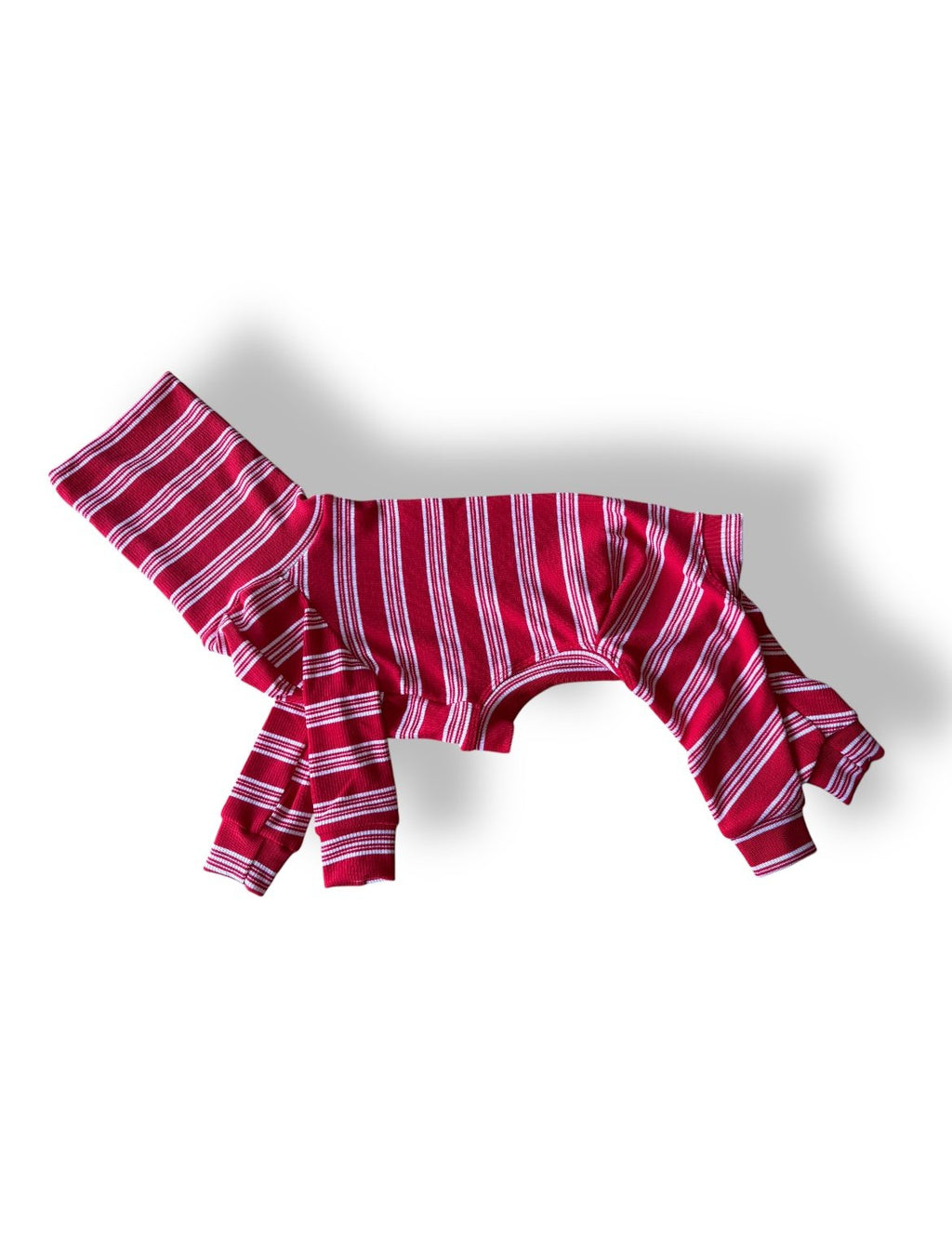 Red and white striped baby outfit on a white background