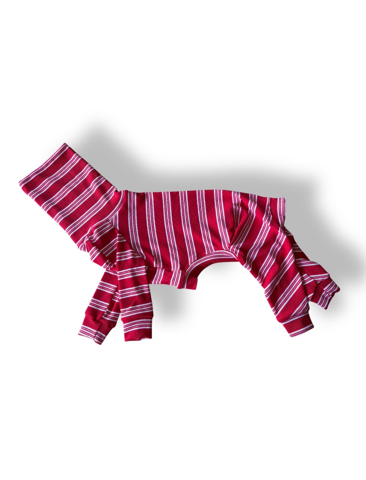 Red and white striped baby outfit on a white background