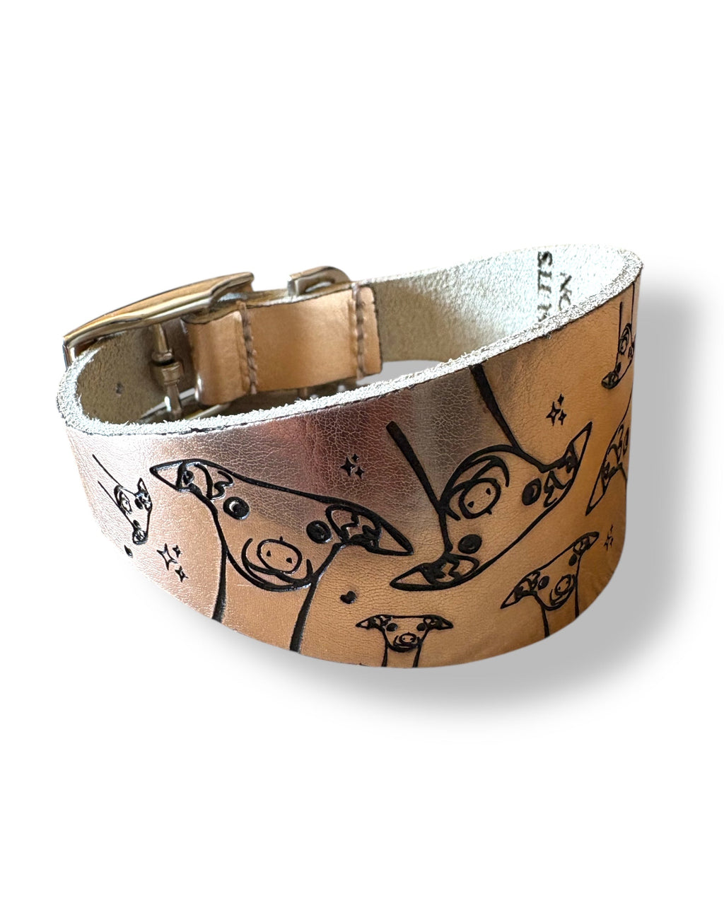 Leather bracelet with dog illustrations on a white background