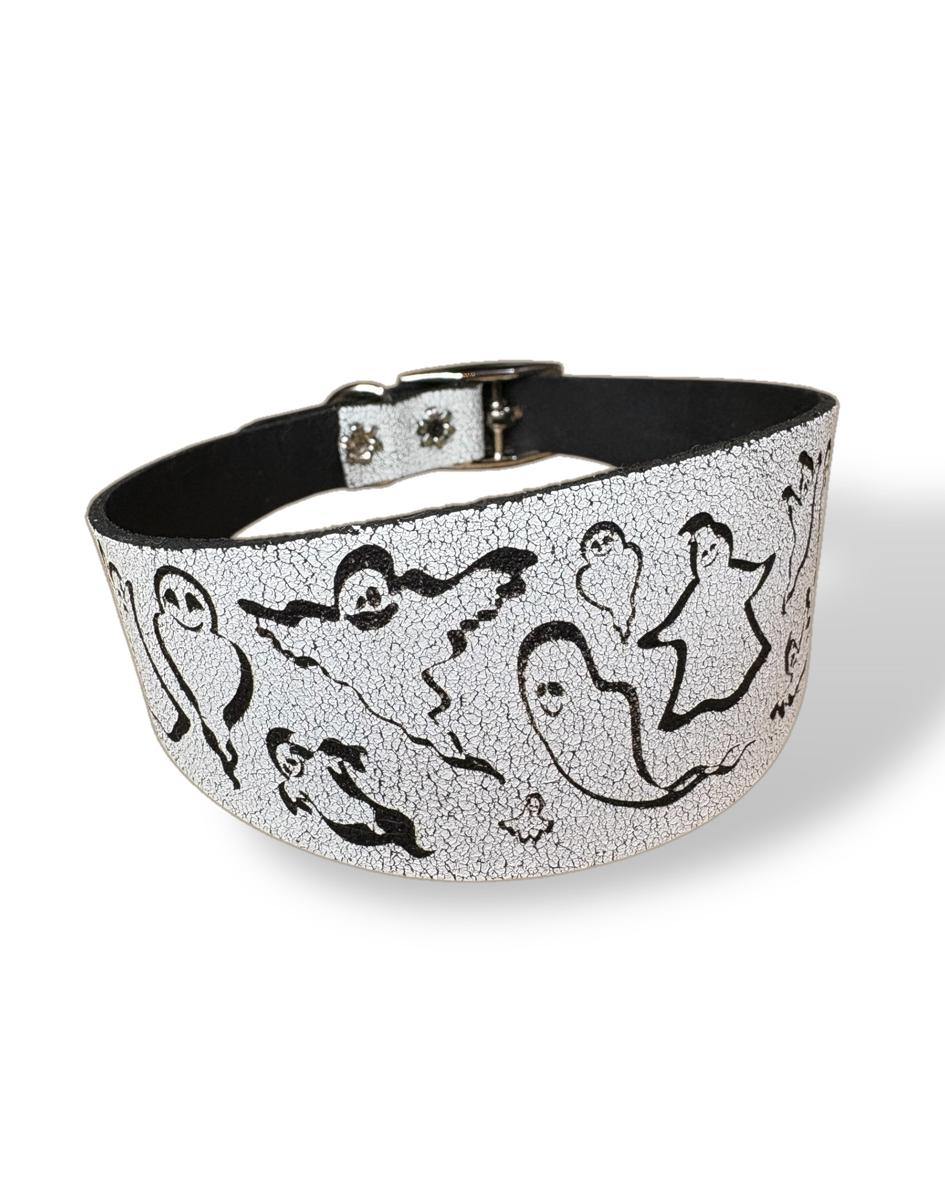 Black belt with ghost designs on a white background