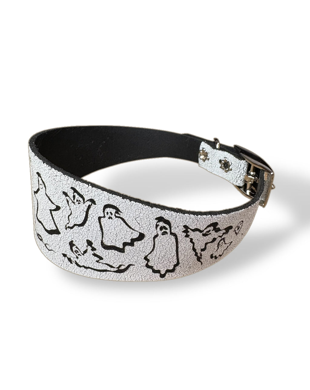 Dog collar with ghost design on a white background