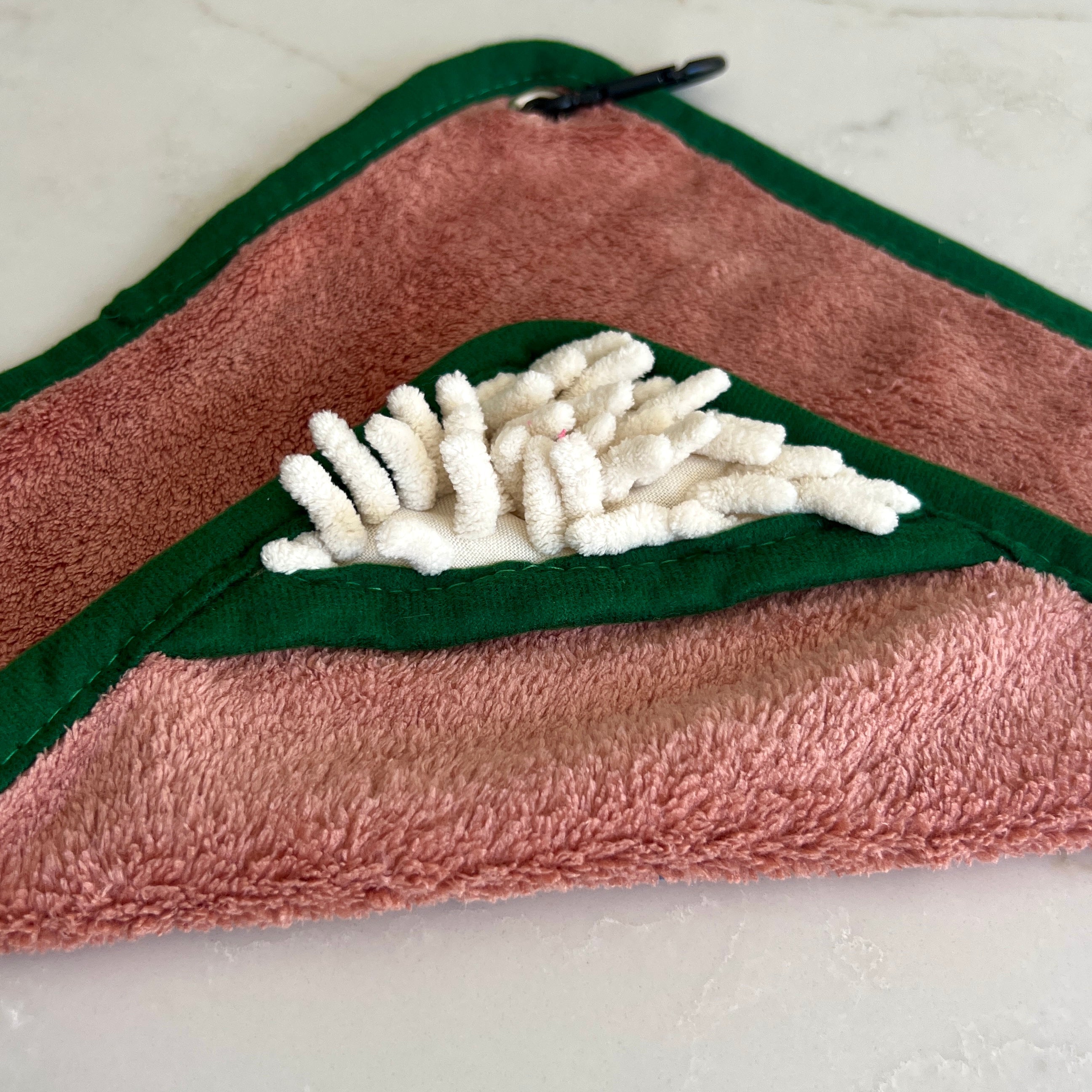 Mini Dog Towel + Clip, Dusty Pink & Green