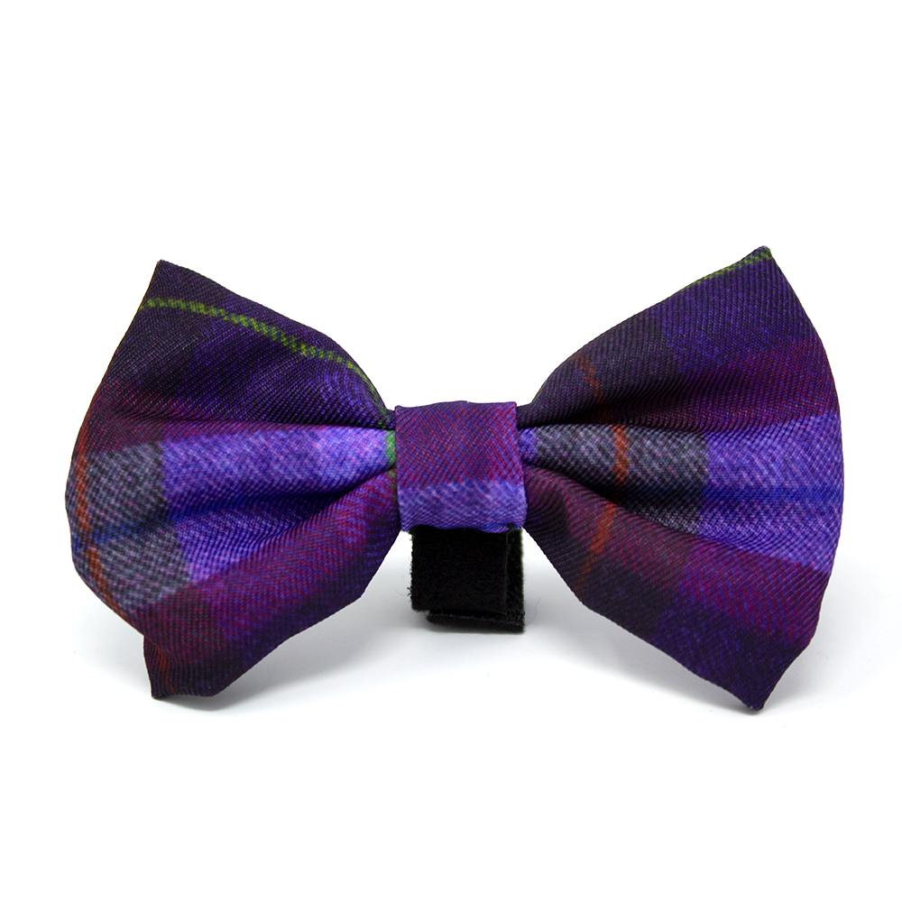 Molly Tweed Effect Bow Tie in purple and black plaid with adjustable strap