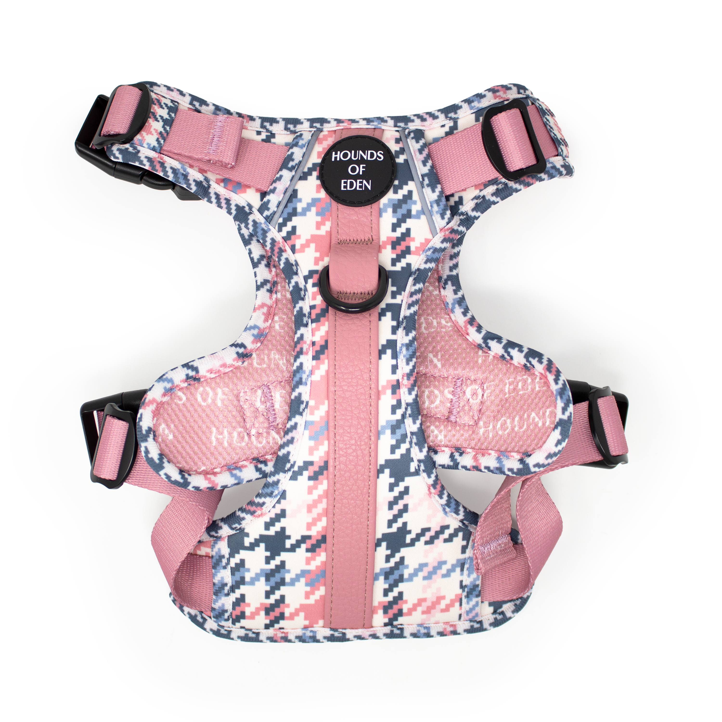 Pink Houndstooth Leather Dog Collar