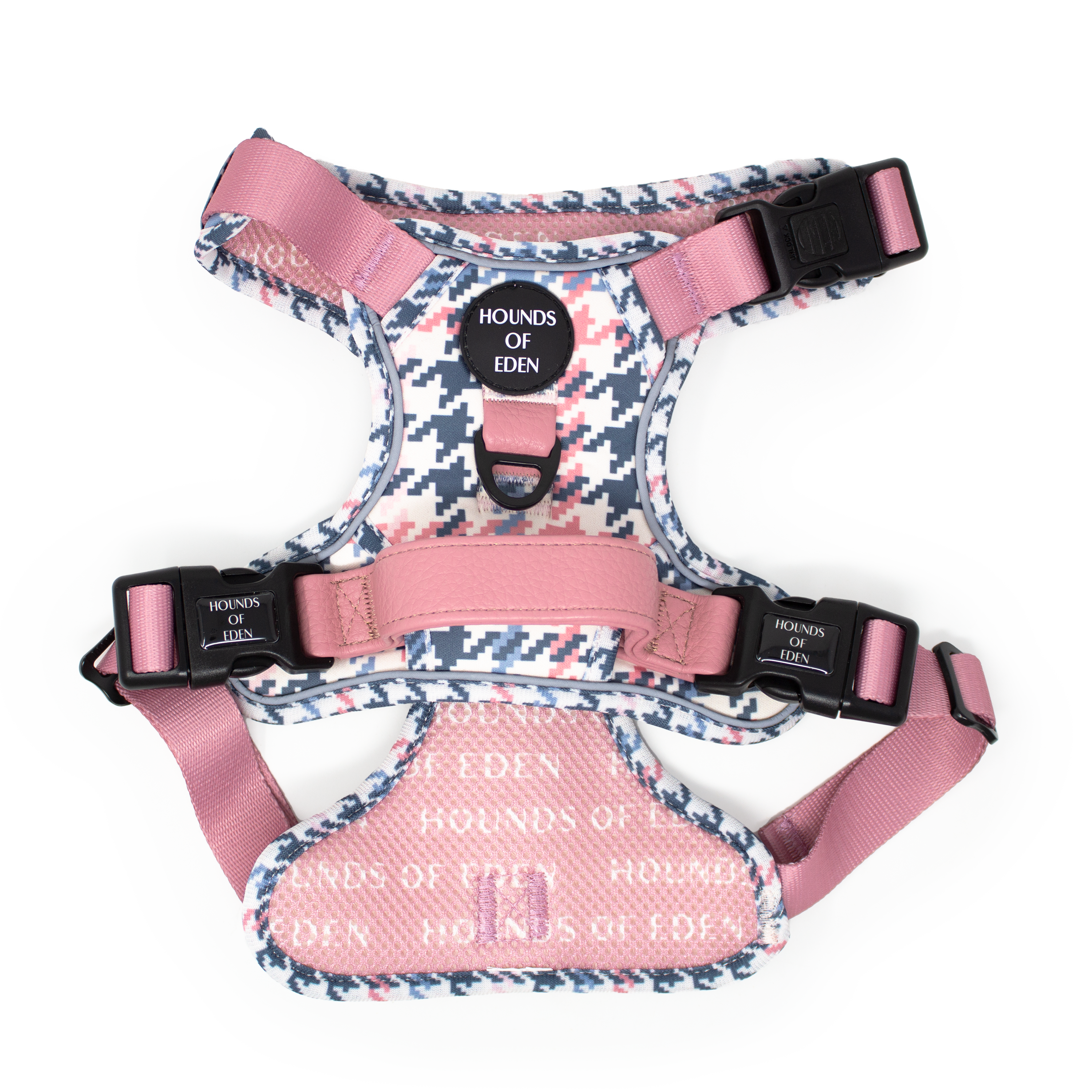 Pink Houndstooth Leather Dog Collar