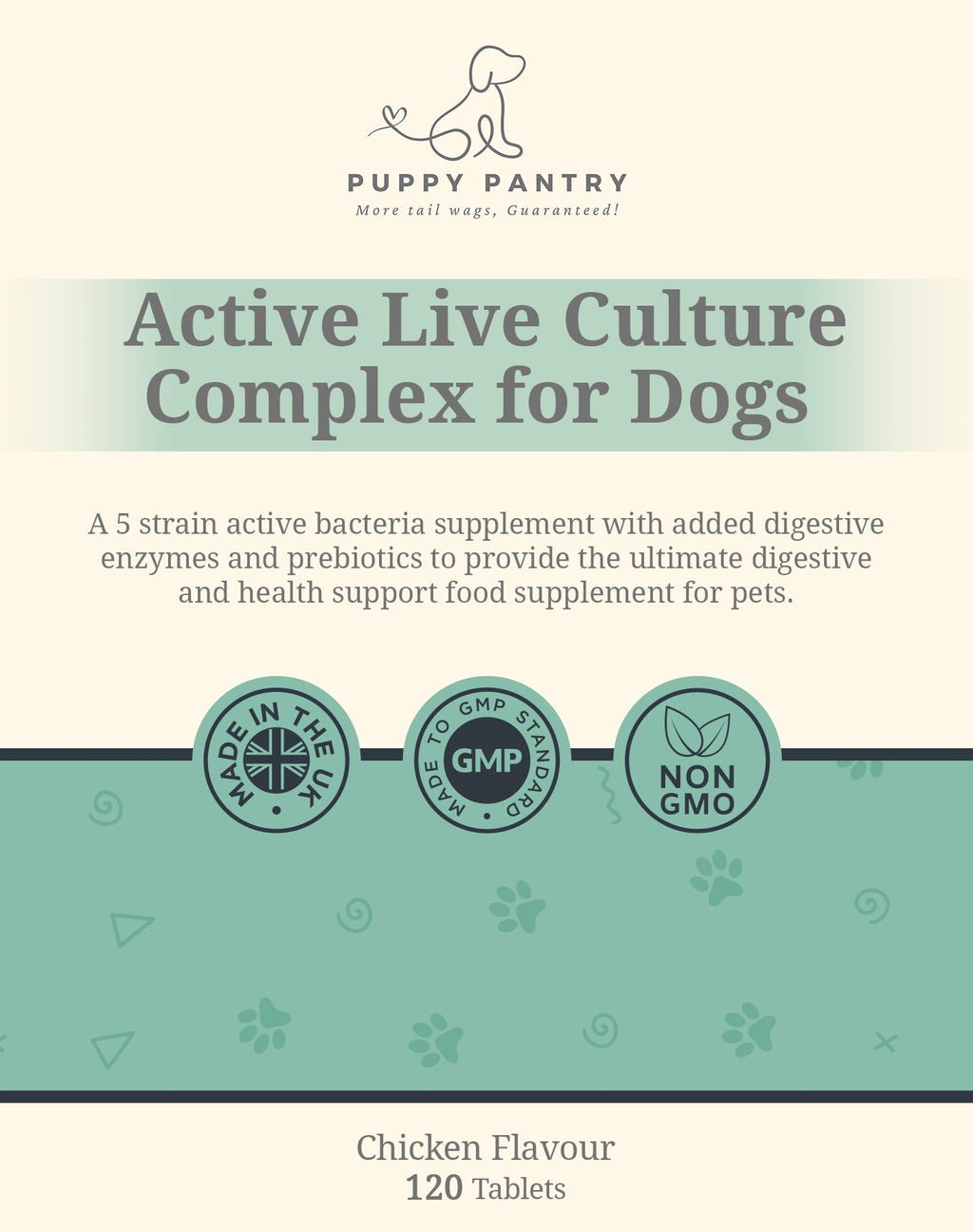 Gut Health Tablets for Dogs – Chicken (120 Pack) With probiotics, prebiotics & enzymes