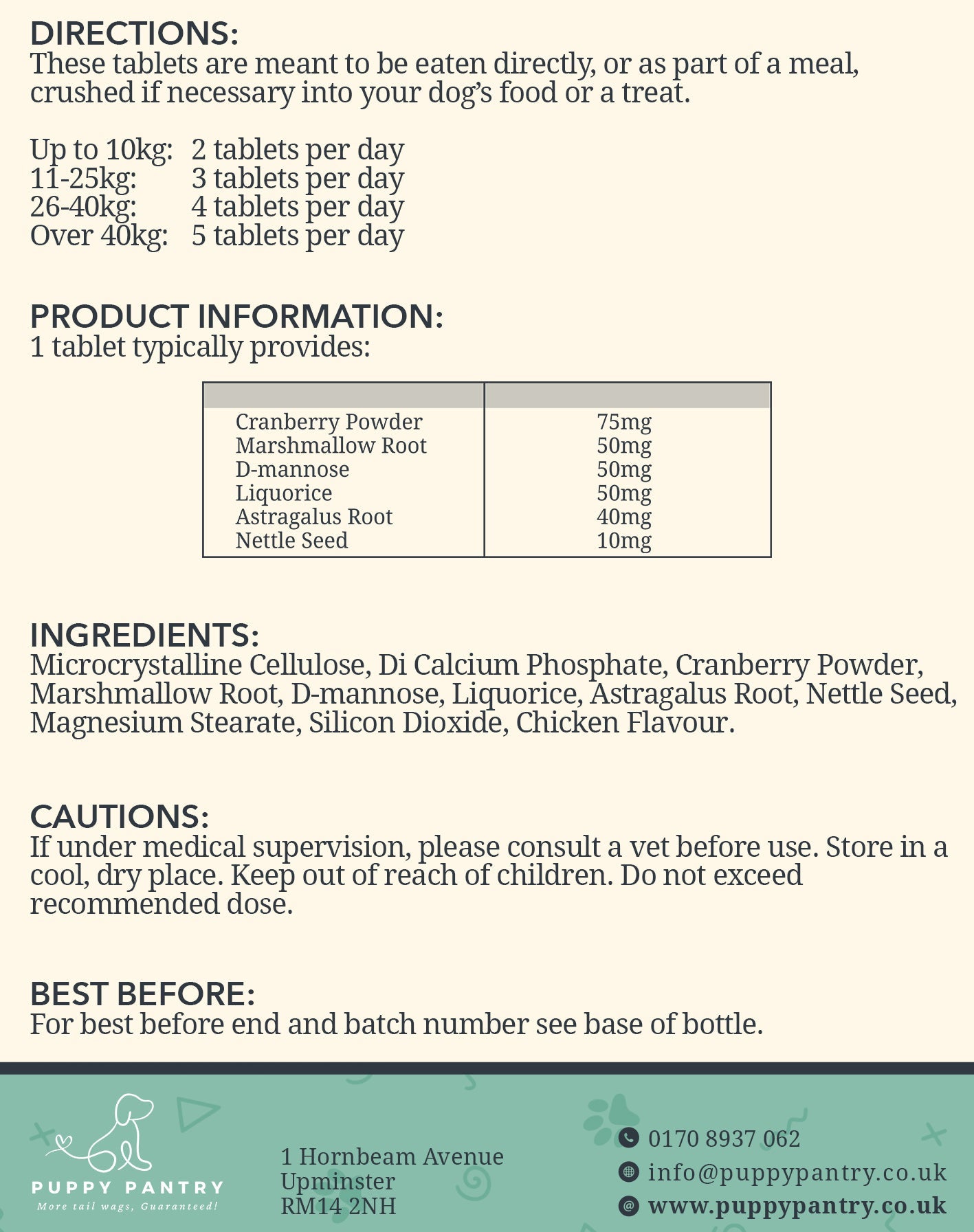 Bladder Support Tablets for Dogs (120 Pack) With cranberry & D-mannose