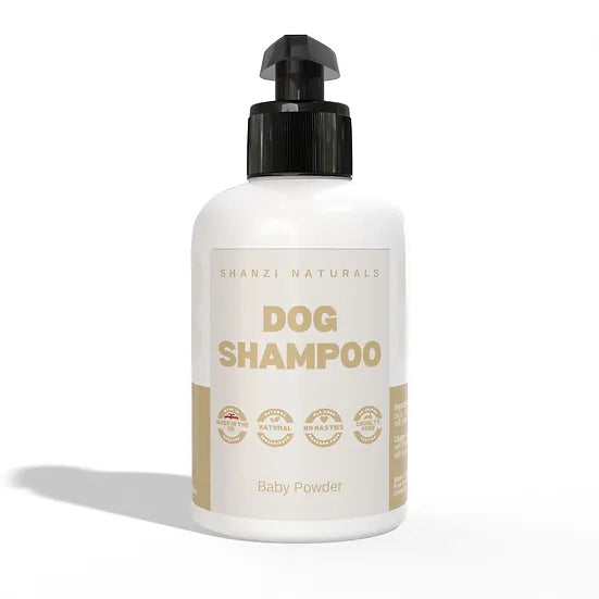 Shanzi Naturals dog shampoo bottle with pump on a white background