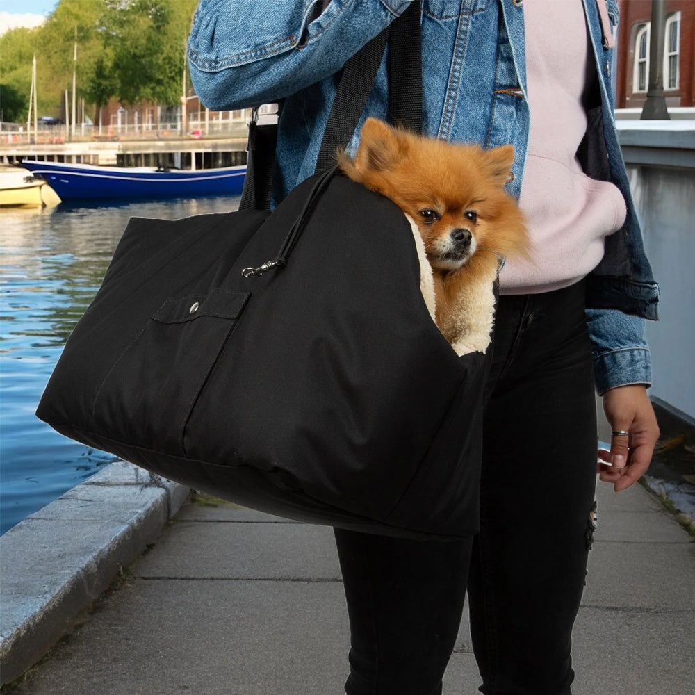 Soho Poms Black Luxury Rainy Bear Dog Carrier with Zipper