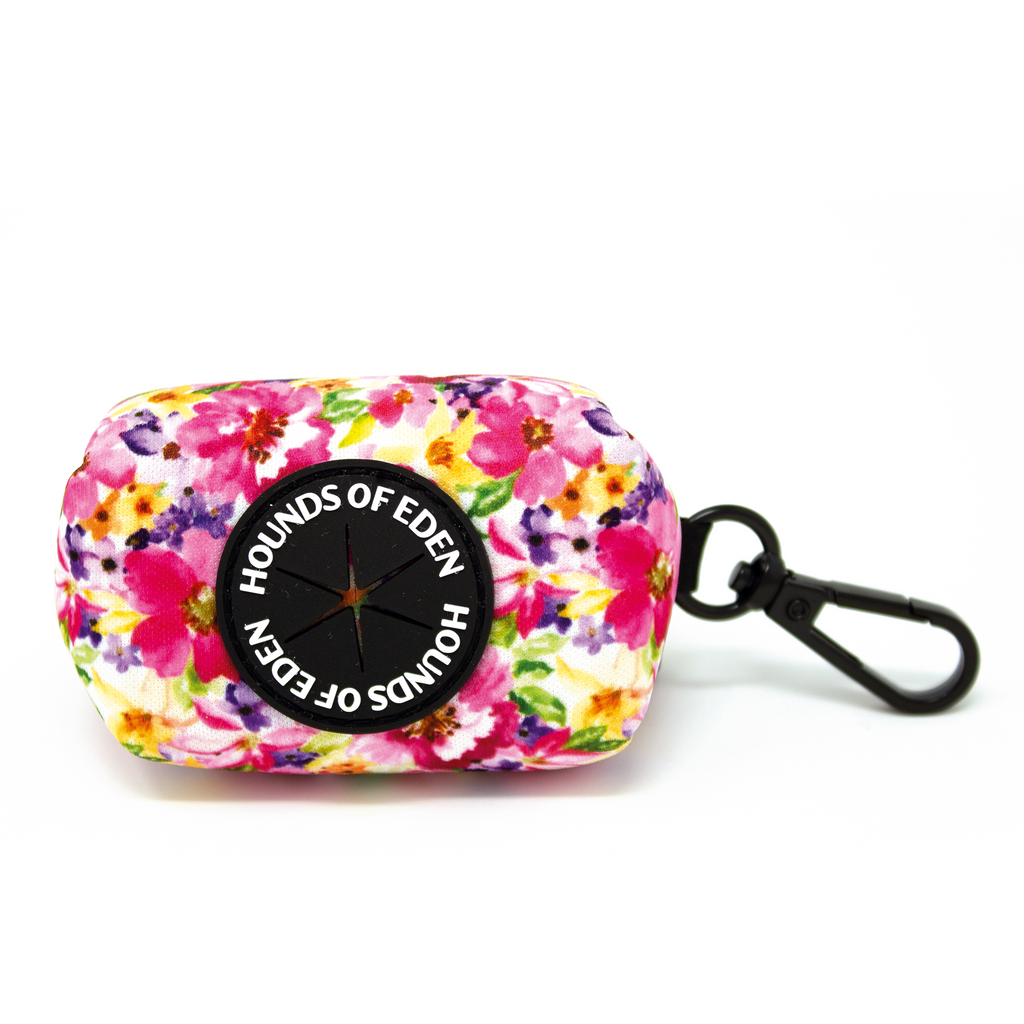 Florentina floral dog collar with vibrant pet waste bag and keychain