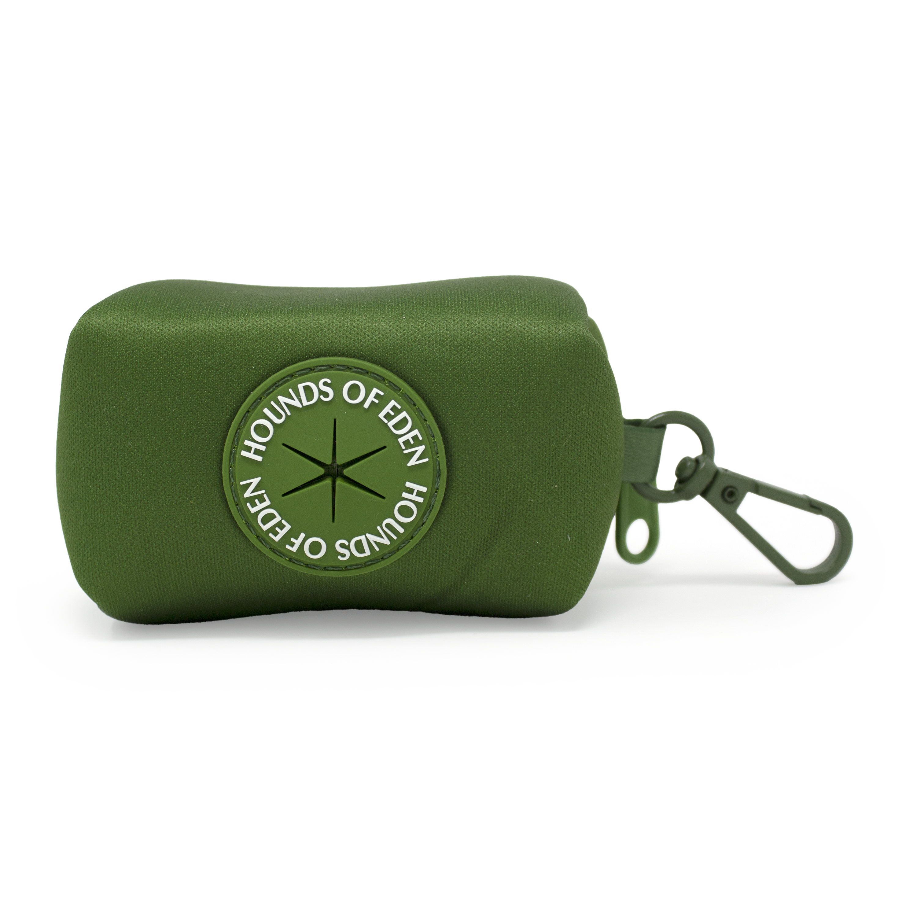 Green pouch with a logo on a white background
