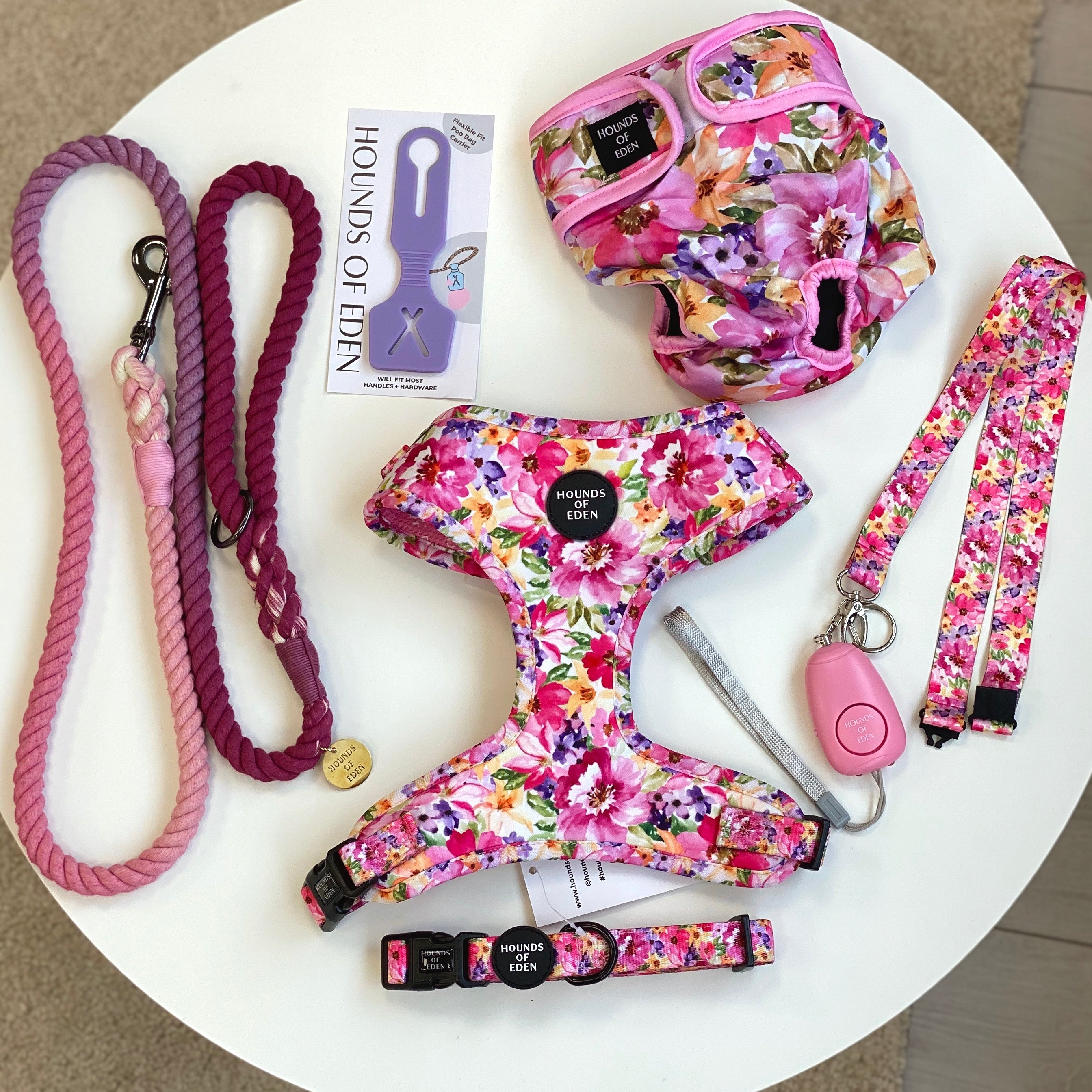 Pink Florentina floral dog harness set by Hounds of Eden
