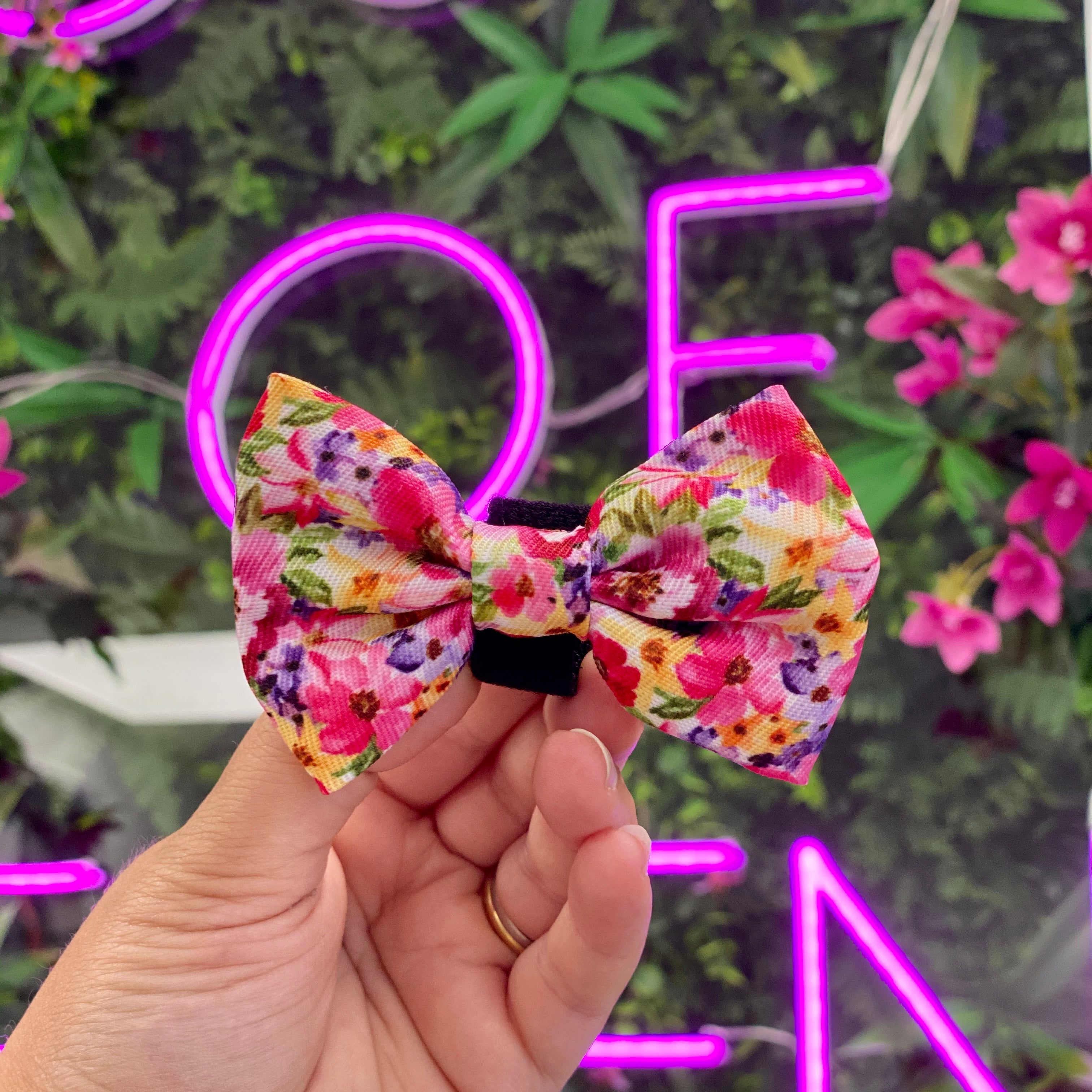 Florentina floral dog harness with vibrant pink, yellow, purple blossoms