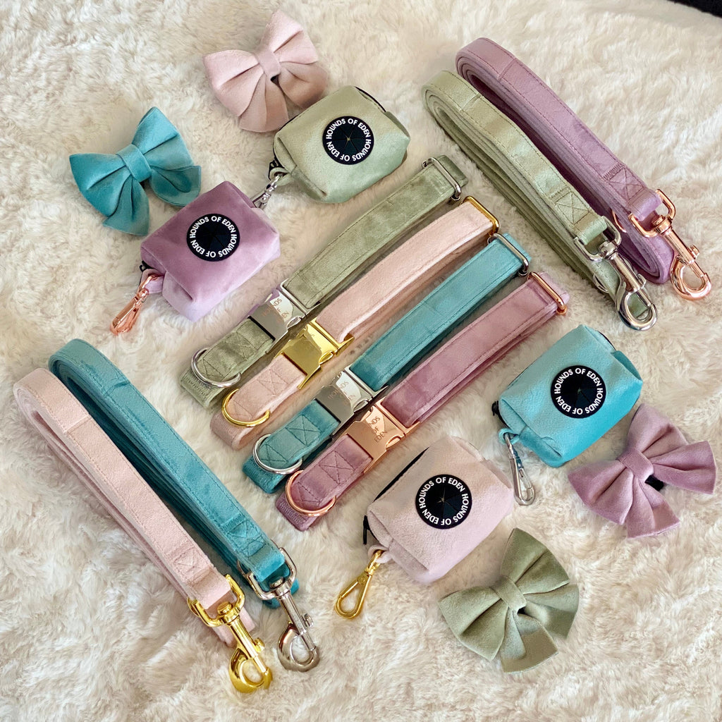 Lilac Dreams - Lilac Velvet Dog Harness with Rose Gold Metal Hardware