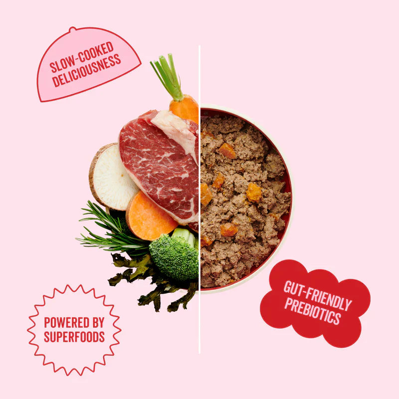 Dietary product with ingredients and text on a pink background
