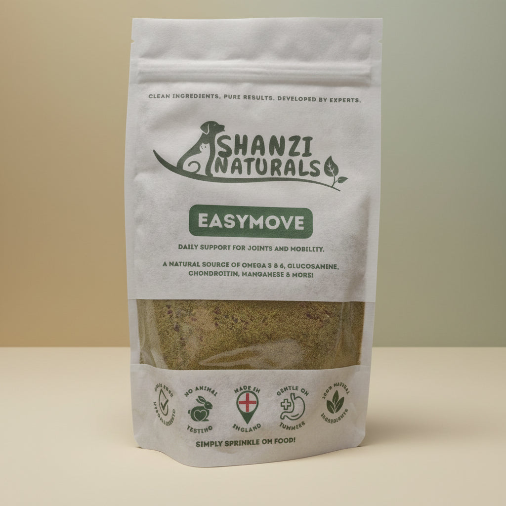 Shanzi Naturals Easymove product packaging on a beige background